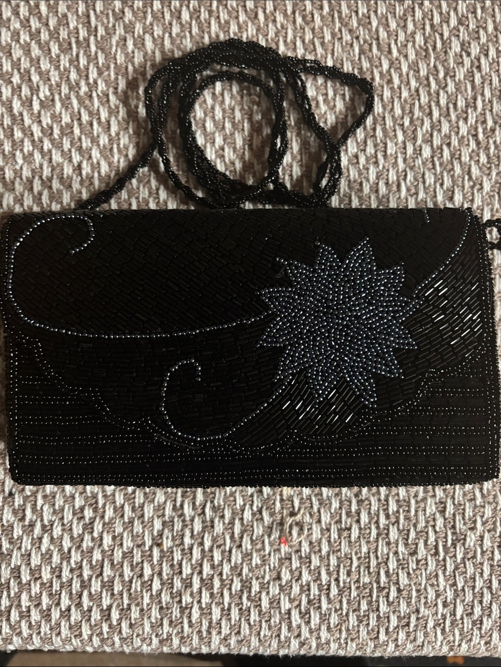 Black Beaded Floral Evening Clutch